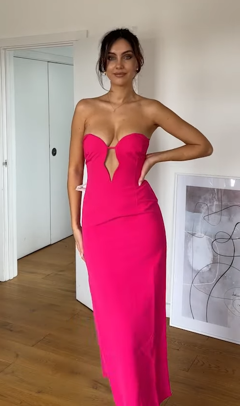 Bardot Shaped Plunge Midaxi Dress With Split