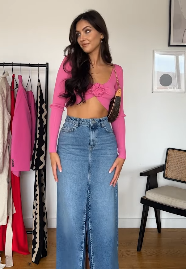 Denim Wide Maxi Skirt