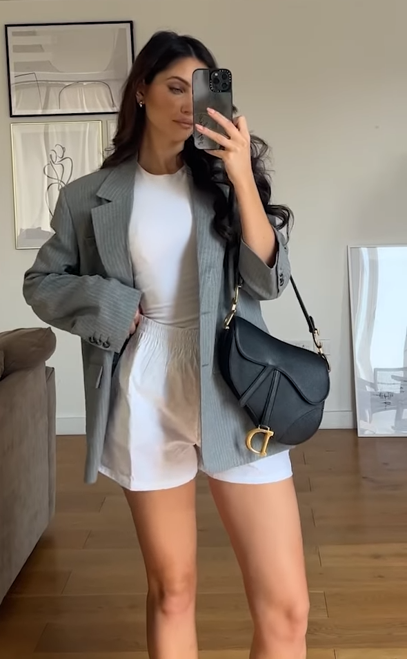 Grey Blazer & White Shorts