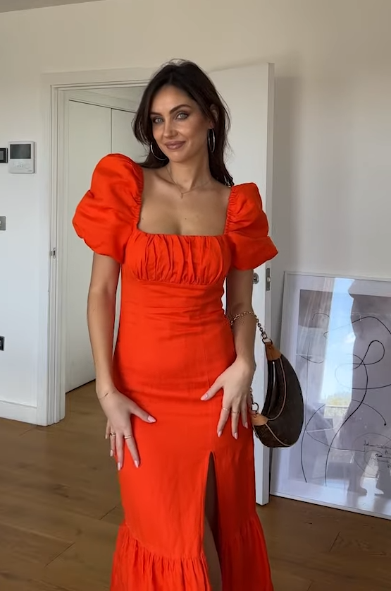 Linen Viscose Puff Sleeve Midi Sundress