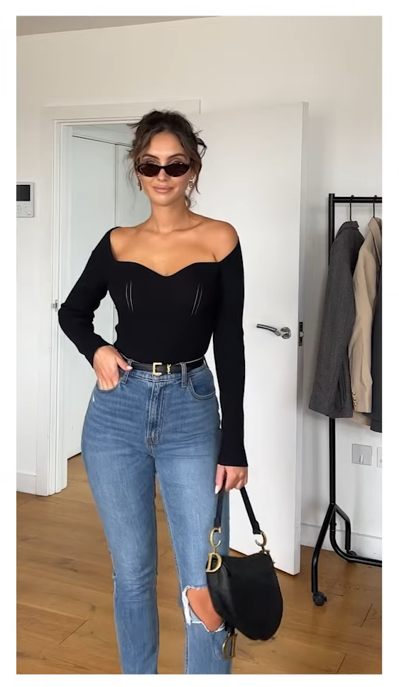 NA-KD Black Sweetheart Neck Top