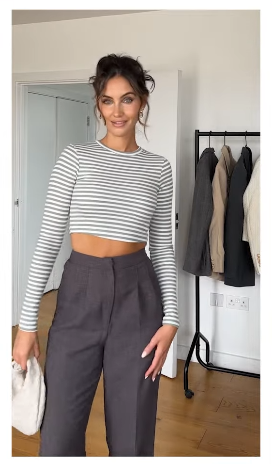 NA-KD White & Grey Stripe Top