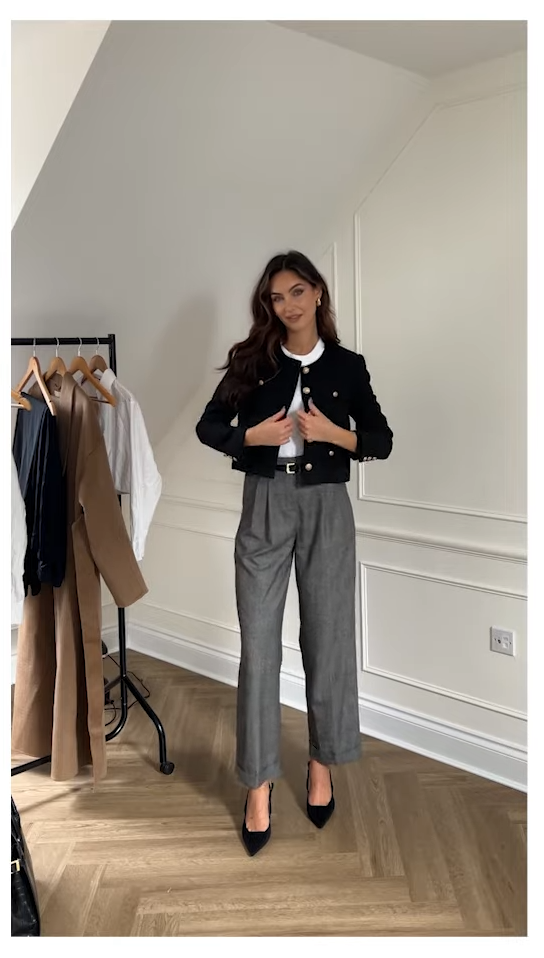 Urban Revivo Black Tweed Collarless Jacket