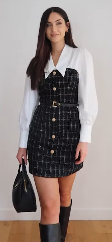 Shirt Collar Spliced Tweed Bodycon Dress
