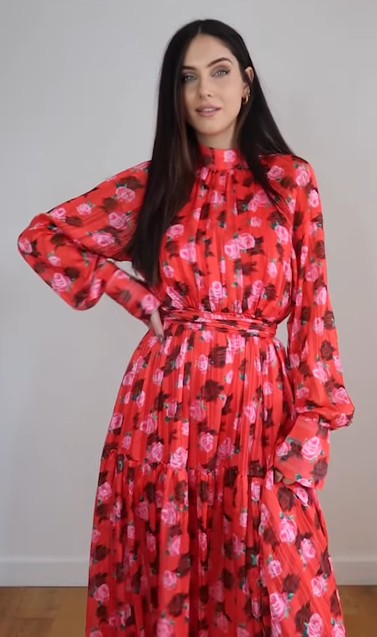 Floral Print Belted Maxi Chiffon Dress