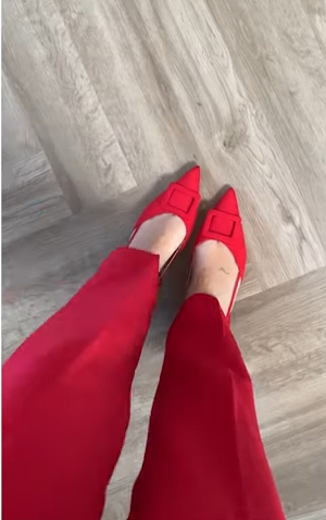 Red Buckle Sling Back Heeled Court Shoes