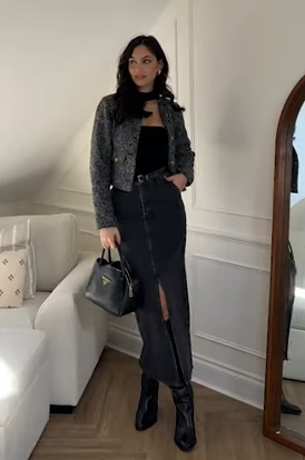 Slit Detailed Maxi Denim Skirt