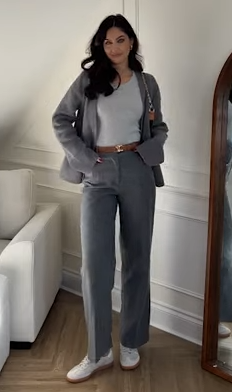 Flannel Wide Leg High Waist Trousers