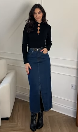 Slit Detailed Maxi Denim Skirt