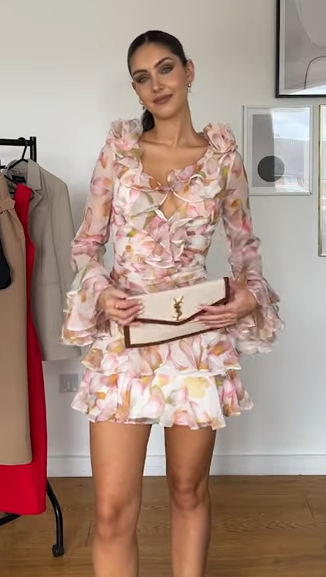 Floral Chiffon Corsage Ruffle Mini Dress