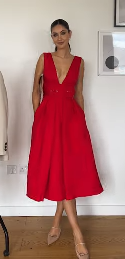 KARENMILLEN Ponte Deep V Belted Midi Dress