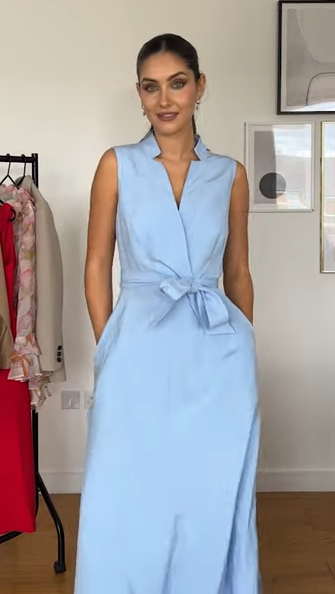 KARENMILLEN Linen Wrap Tie Waisted Maxi Dress