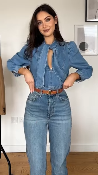 ZARA Denim blouse with tie