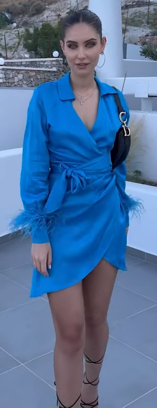 KAREN MILLEN Satin Back Crepe Feather Cuff Dress