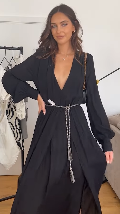 ZARA BNWT Black Silk Long Jewel Belt Dress