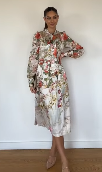 Lydia Millen Crinkle Chiffon Floral Pussy bow Midi Dress