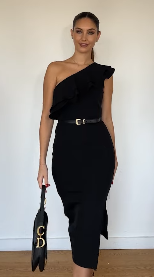 Structured Crepe Tailored One Shoulder Midi Dress