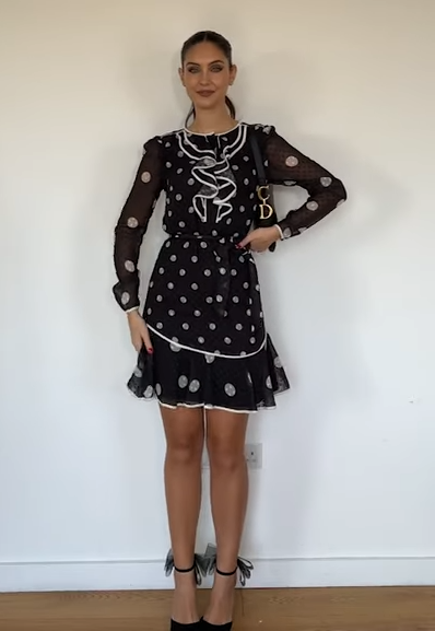 Tall Mono Mixed Dot Piped Ruffle Belted Mini Dress