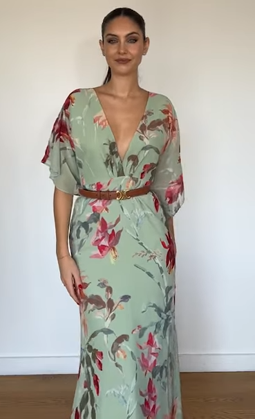Hope & Ivy backless maxi dress in sage green flora