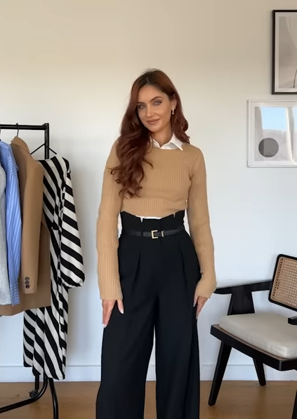 Compact Stretch Tailored High Waist Wide Leg Trouser